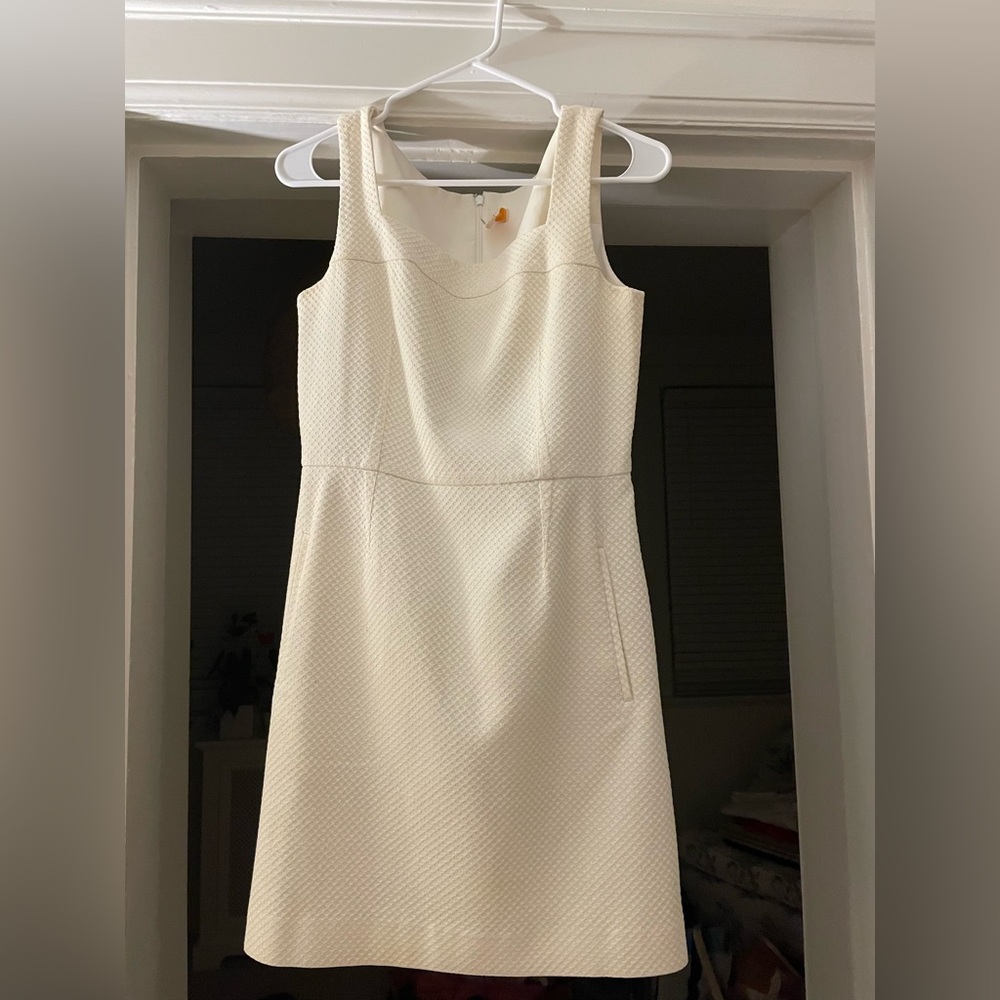 Tory Burch White Cotton Stretch Pique Sleeveless Square Neck Dress Size Small
